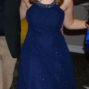 Betsy&Adam Sparkle Beaded Blue Halter Dress